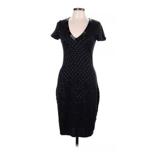 Temperley London Black V-Neck Short Sleeves Beaded Black Dress L